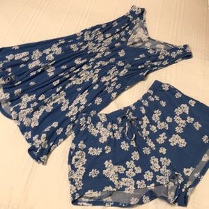 DKNY Pajamas Set 2 Piece Blue Floral Small